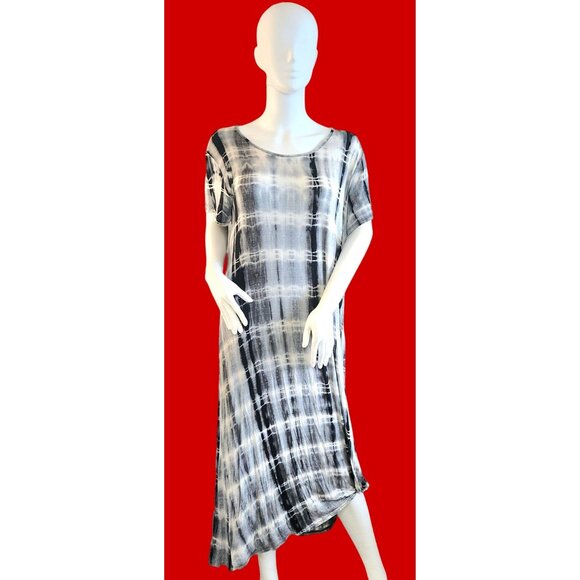 Soft Cotton Plus Size Black White Tie Dye Maxi Dress Bust size 48" - Picture 1 of 2